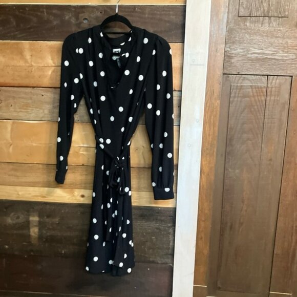 Anne Klein Black Dress with White Polka Dots - Picture 1 of 7
